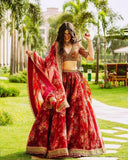 Beautiful Maroon Color Organza Bridal Lehenga and Mulberry Silk Choli with Heavy Floral Work