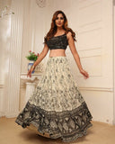 Beautiful White Color Lehenga and Black Color Choli with Net Dupatta with Charming Mirror Work for Special Occasion