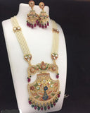 Beautiful Multi Color Necklace with Earrings with Charming Maroon and Green Color Pearls for Special Occasion