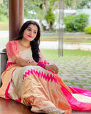 Beautiful White and Pink Color Soft Lichi Silk Saree and Blouse with Exclusive Jacquard Border for Special Occasion