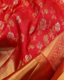 Beautiful Red Color Paithani Silk with Pure Golden Jari Saree and Blouse for Special Occasion