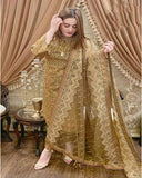 Beautiful Golden Color Net Embroidered with Heavy Hand Work Salwar Suit for Special Occasion