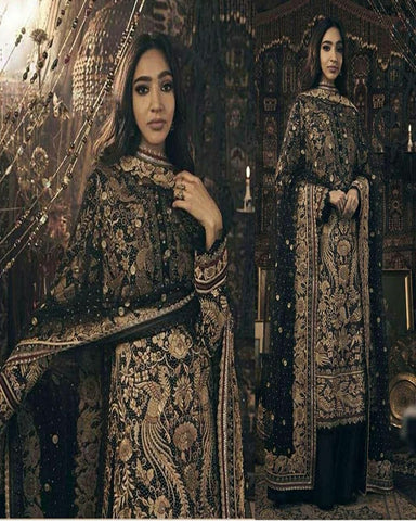 Beautiful Black Color Fox Georgette with Heavy Embroidery Salwar Suit with Extensive Floral Work for Special Occasion