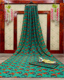 Beautiful High Quality Bollywood Style Vichitra Print Green Color Saree and Blouse for Special Occasion