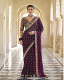 Beautiful Maroon Color Rangoli Silk with Fancy Sequins and Coding Work Saree and Blouse for Special Occasion