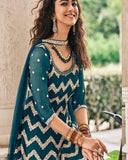 Attractive Blue Color Faux Georgette with Heavy Embroidery and Fancy Lace Work Palazzo Suit for Special Occasion