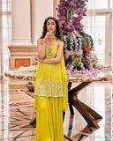 Charming Yellow Color Faux Georgette with Heavy Embroidery and Fancy Lace Work Palazzo Suit for Special Occasion