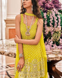 Charming Yellow Color Faux Georgette with Heavy Embroidery and Fancy Lace Work Palazzo Suit for Special Occasion