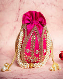 Attractive Pink Color Kundan Lotus Shaped Potli Strictly made with Hard Base Material for Special Occasion