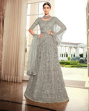 Beautiful Grey Color Net Lehenga, Dupatta with Net Embroidered Blouse and Belt for Special Occasion