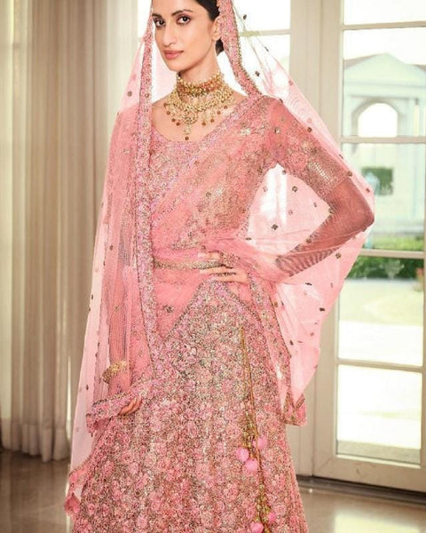 Gorgeous Pink Color Net Lehenga, Dupatta with Net Embroidered Blouse and Belt for Special Occasion
