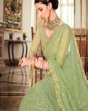 Pretty Pista Green Color Net Lehenga, Dupatta with Net Embroidered Blouse and Belt for Special Occasion
