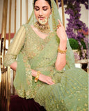 Pretty Pista Green Color Net Lehenga, Dupatta with Net Embroidered Blouse and Belt for Special Occasion