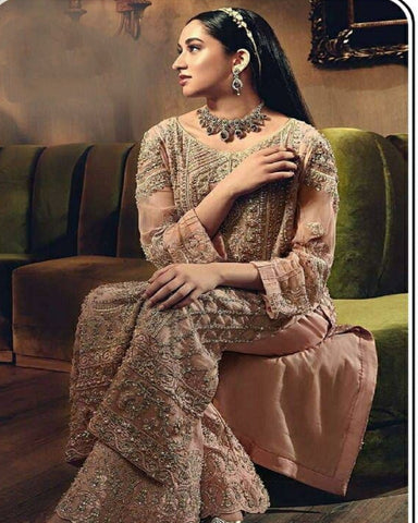 Beautiful Pink Color Georgette with Sequins, Zari Embroidery and Diamond Work including Sleeves Salwar Suit for Special Occasion