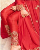 Charming Red Color Pure Crepe Silk with Beautiful Golden Zari Embroidery Work including Sleeves Gown Suit for Special Occasion