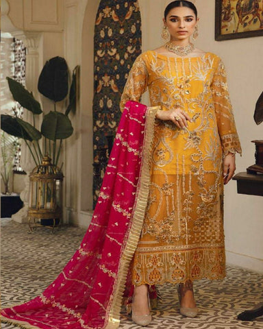 Gorgeous Yellow Color Salwar Suit with Red Color Dupatta for Special Occasion