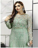 Charming Light Green Color Georgette and Net Salwar Suit with Santoon Bottom and Inner for Special Occasion