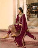 Gorgeous Red Color Georgette Top and Dupatta with Santoon Bottom and Inner Salwar Suit for Special Occasion