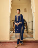 Charming Blue Color Georgette Top and Dupatta with Santoon Bottom and Inner Salwar Suit for Special Occasion