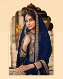 Charming Blue Color Georgette Top and Dupatta with Santoon Bottom and Inner Salwar Suit for Special Occasion