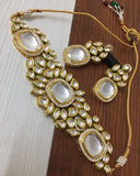 Gorgeous Golden Color Kundan Necklace and Earrings with Back Meenakari for Special Occasion
