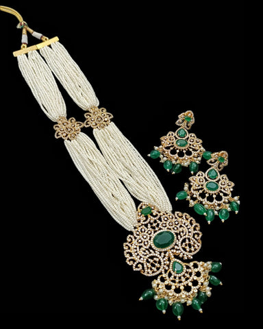 Beautiful Designer Hand Setting Emerald Shade High Quality Stone with American Diamond Gold Finish Adjustable Necklace