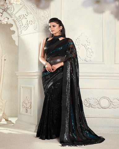 Gorgeous Black Color Soft Georgette Party Wear Saree