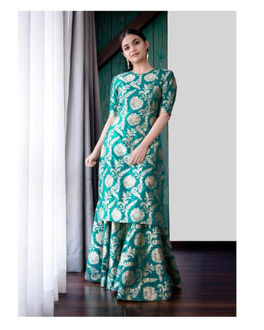 Beautiful Blue Color Silk Sharara Suit with Zari Weaving Work for Special Occasion