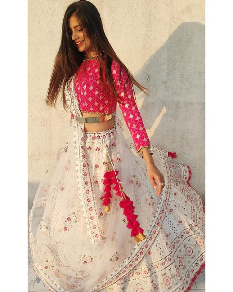 Charming Pink and White Color Georgette Lehenga Choli with Beautiful Embroidery Sequins Work for Special Occasion