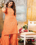 Gorgeous Orange Color High Quality Rayon Sharara Salwar Suit with Heavy Work for Special Occasion