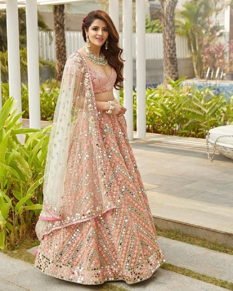 Beautiful Light Pink Color Soft Mono Net Heavy Sequins Embroidery Work Lehenga Choli with CanCan and Canvas Patta for Special Occasion