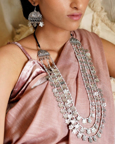 Excellent Silvery White Color Long Necklace and Earrings for Special Occasion