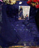 Beautiful Blue Color Heavy Butterfly Net with Heavy Sequins Embroidery and Patch Work Kurti Suit for Special Occasion
