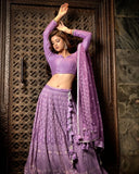 Beautiful Wedding Special Purple Color Georgette Sequins Embroidery Lehenga Choli with Net Dupatta