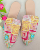 Pretty Yellow, Red and White Color Comfortable Mules