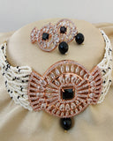 Beautiful White Color Necklace and Earrings Shaded with Red Color with Charming Black Color Pearls for Special Occasion
