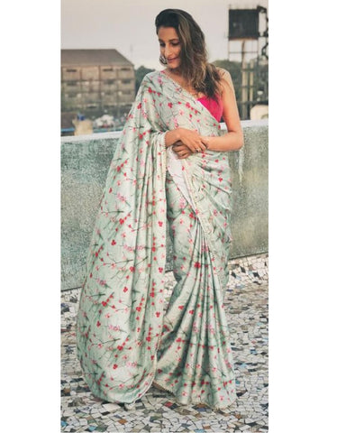Charming White Color Saree and Gorgeous Pink Color Blouse for Special Occasion