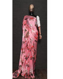 Lovely Pink Color Saree with Gorgeous Red and White Color Floral Design and White Color Blouse for Special Occasion