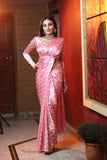 Gorgeous Pink Color Saree and Blouse with Charming Floral Design on Saree for Special Occasion