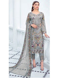 Beautiful Grey Color Georgette Salwar Suit and Nazmin Dupatta with Embroidery Work on both Top and Dupatta for Special Occasion