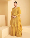 Beautiful Yellow Color Airtex Faux Georgette Suit, Sharara Heavy Faux Georgette Salwar and Dupatta with Embroidery Work for Special Occasion