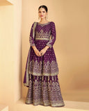 Pretty Purple Color Airtex Faux Georgette Suit, Sharara Heavy Faux Georgette Salwar and Dupatta with Embroidery Work for Special Occasion