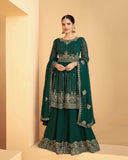 Gorgeous Green Color Airtex Faux Georgette Suit, Sharara Heavy Faux Georgette Salwar and Dupatta with Embroidery Work for Special Occasion