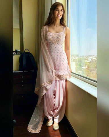 Gorgeous Pink Color Georgette Disha Patani Style Punjabi Salwar Suit for Special Occasion