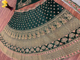 Beautiful Dark Green Color Malay Satin Silk Lehenga Choli and Heavy Butterfly Net Dupatta with Sequins Embroidery, Zari and Coding Work on Lehenga and Choli