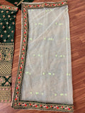 Beautiful Dark Green Color Malay Satin Silk Lehenga Choli and Heavy Butterfly Net Dupatta with Sequins Embroidery, Zari and Coding Work on Lehenga and Choli