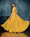 Beautiful Yellow Color Floor Length Satin Gown with Chiffon Dupatta for Special Occasion