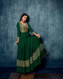 Lovely Bottle Green Color Floor Length Satin Gown with Chiffon Dupatta for Special Occasion