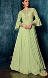 Charming Pastel Green Color Floor Length Satin Gown with Chiffon Dupatta for Special Occasion