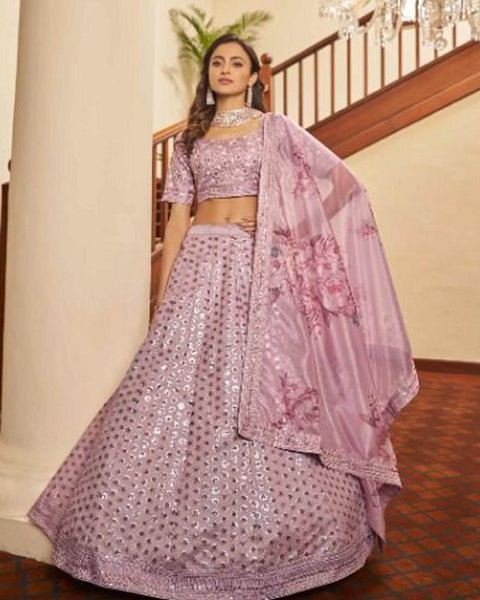 Charming Dusty Pink Color Art Silk Lehenga Choli and Organza Dupatta with Thread Sequins Embroidery and Gota Patti Work